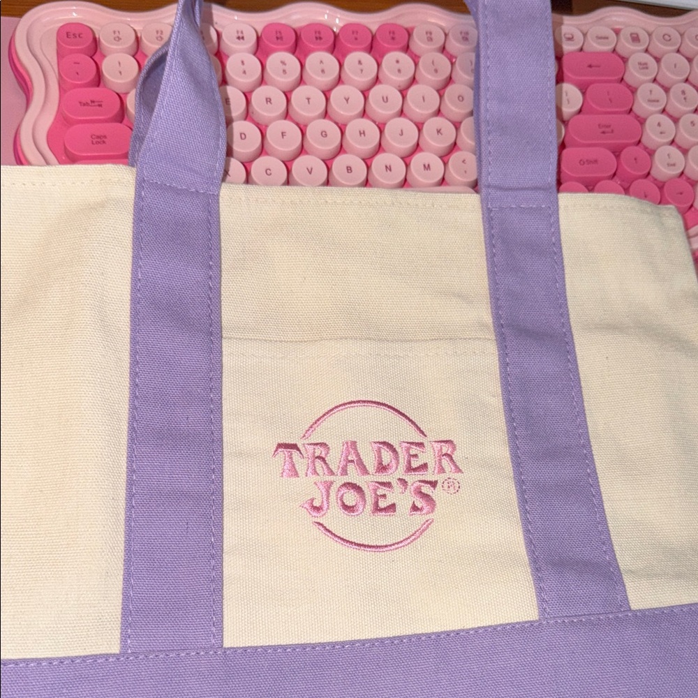 Lavender-Trim Canvas Tote Bag- MINI